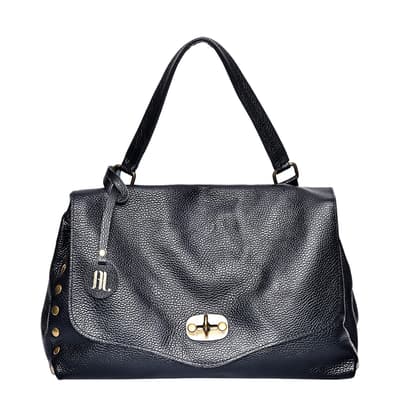 Black Italian Leather Top Handle Bag