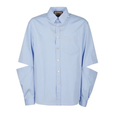 Men's Pale Blue Cut Out Cotton Shirt                                   