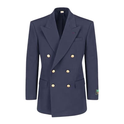 Men's Navy Double Breasted Cotton Blazer                            