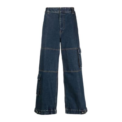 Men's Dark Blue Bermuda Cargo Jeans                                