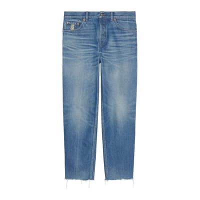 Men's Blue Raw-Cut Jeans                    