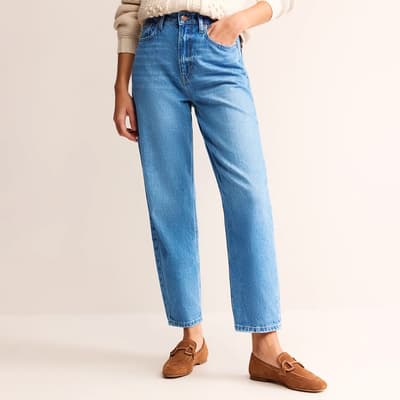 Blue Cotton Tapered Jeans