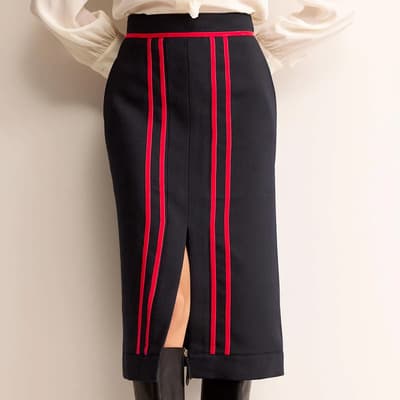 Navy Cassandra Wool Blend Skirt