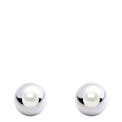 Silver & White Freshwater Pearl Earrings 7 mm