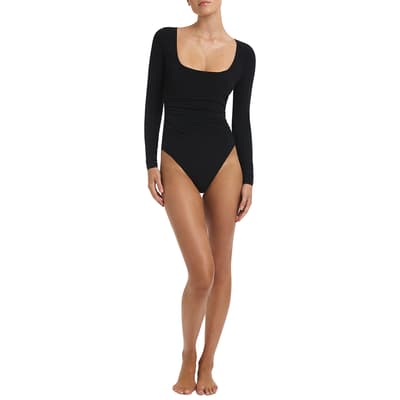 Black Finelines Gathered One Piece Swimsuit