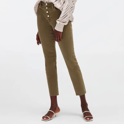 Green Straight Stretch Cropped Jeans