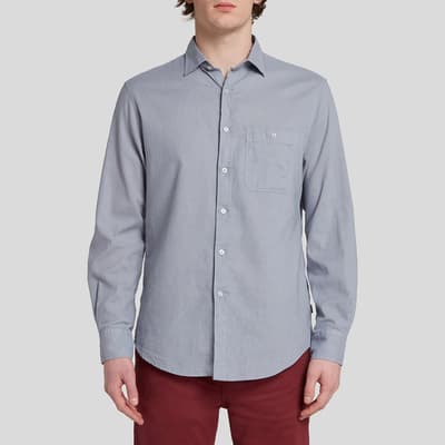 Blue One Pocket Cotton Linen Blend Shirt