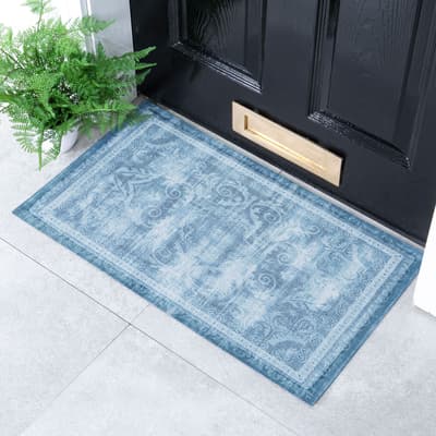Faded Blue Persian Style Indoor & Outdoor Doormat - 70x40cm