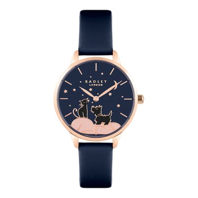 Navy Sustainable Strap with Dog and Cat Dial Watch