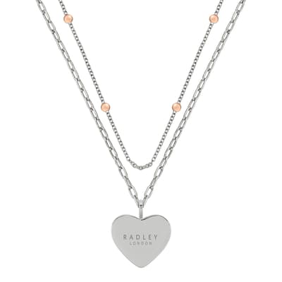 Radley Love Letters Ladies 18ct Rose Gold & Silver Plated Double Layer Bobble Chain Etched Heart Necklace