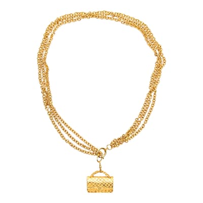 Gold Classic Double Flap Pendant Chain Necklace Necklace
