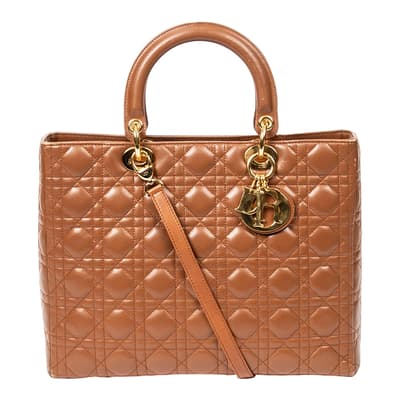 Brown Large Lady Dior Zip Shoulder Bag