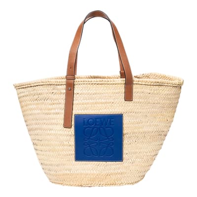 Beige, Brown, Blue Large Panier Basket Tote Shoulder Bag