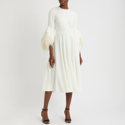 White Silk Crepe Midi Dress UK 8