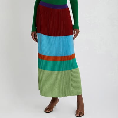 Multicoloured Pleated Colour Block Skirt UK 12