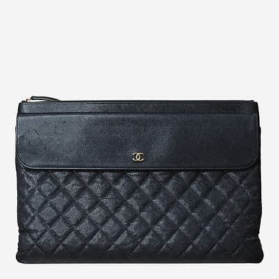 Chanel Black 2019 Quilted Caviar Leather Clutch Bag