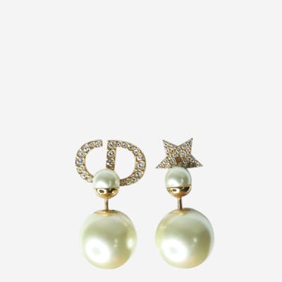 Gold Christian Dior Double Pearl Tribales Earrings