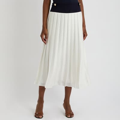 White Pleated Satin Midi Skirt UK 10