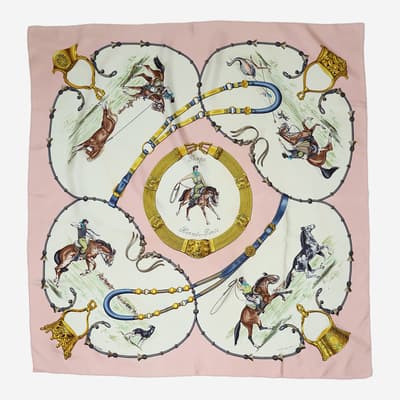 Hermes Pink Horse Patterned Silk Scarf