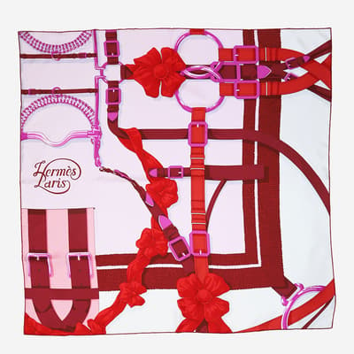 Hermes Red Patterned Silk Scarf 