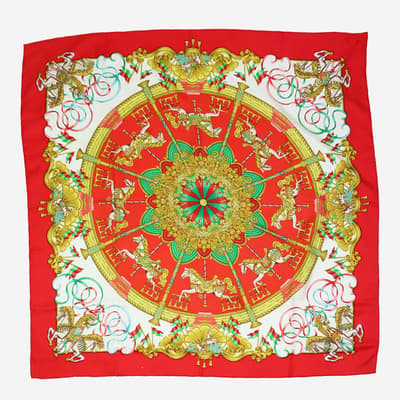 Hermes Red Circus Patterned Silk Scarf