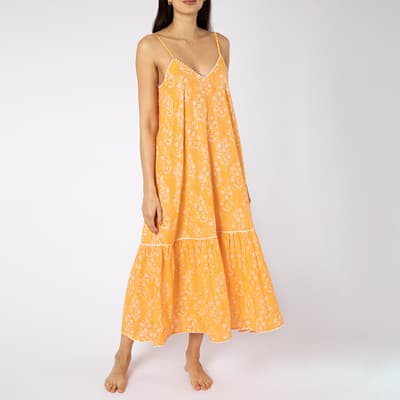 Orange Small Floral Midi Dress