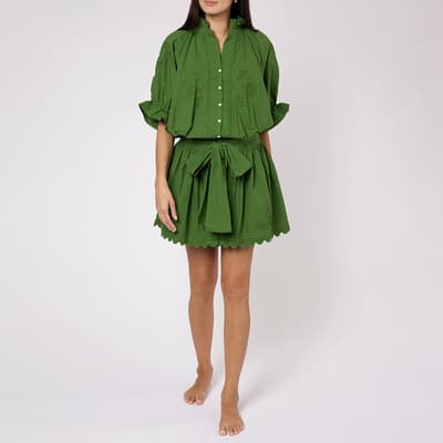 Green Poplin Blouson Dress
