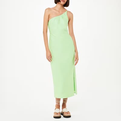 Lime One Shoulder Linen Blend Dress 