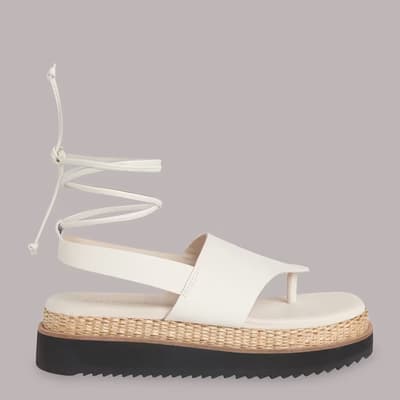 White Lia Raffia Platform Leather Sandals