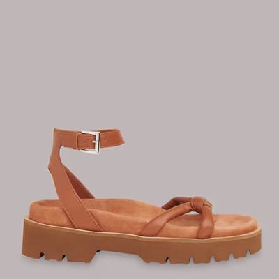 Tan Mina Knotted Leather Sandals