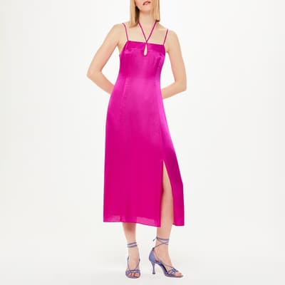 Pink Cut Out Silk Blend Midi Dress