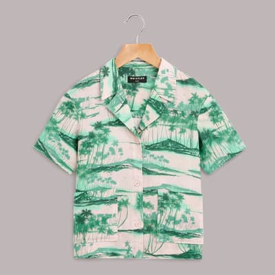 Pink/Green Palm Print Sammy Linen Blend Shirt 