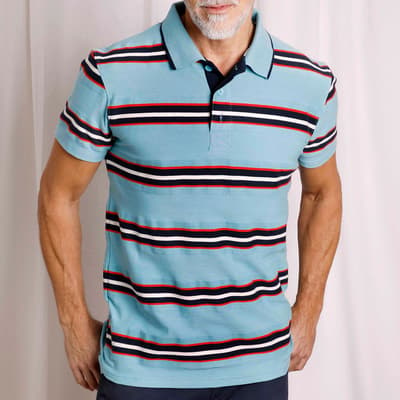 Blue Cotton Stripe Polo Shirt