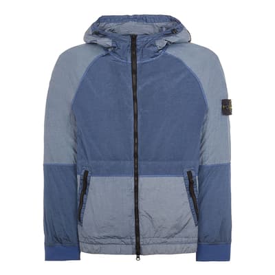 Blue Colour Block Nylon Hooded Jacket