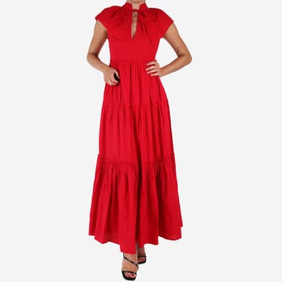 Red Seersucker Collared Maxi Dress Size XS