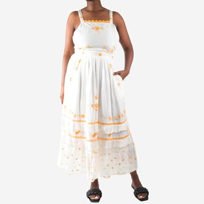 White Floral Embroidered Midi Dress Size US 8 