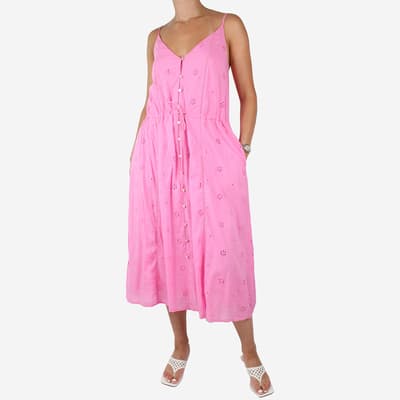 Pink Sleeveless Floral Midi Dress Size XS