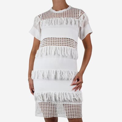 White Fringed Cut Out Dress US 4