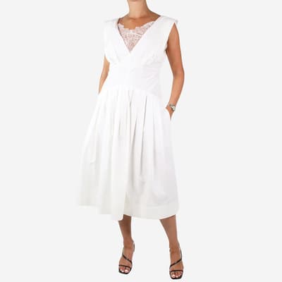 White Sleeveless Lace Trimmed Dress Size UK 14