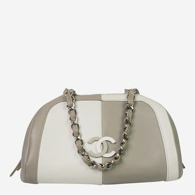 Grey Chanel 2005 Coco Mark Leather Handbag 