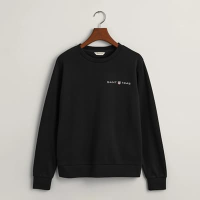 Black Printed Crew Neck Cotton Blend Sweatshirt