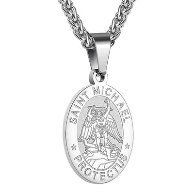 Silver Oval Religious Prayer Necklace