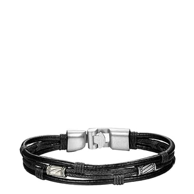 Silver & Black Leather Studded Bracelet