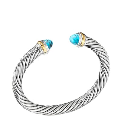 18K Gold & Silver Two Ton Turquoise Cuff Bangle