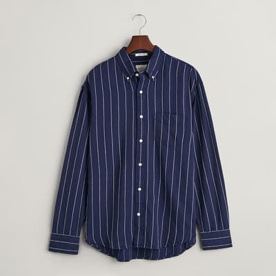 Navy Slub Stripe Cotton Linen Blend Shirt