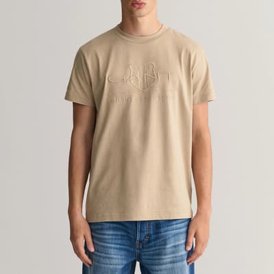 Beige Reg Tonal Shield Cotton T-Shirt
