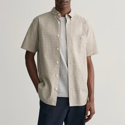 Beige Poplin Micro check Cotton Shirt