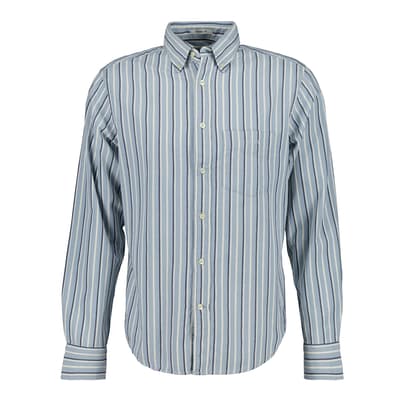 Blue Regular Dobby Striped Cotton Shirt