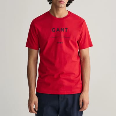 Red Logo Script Printed Cotton T-Shirt