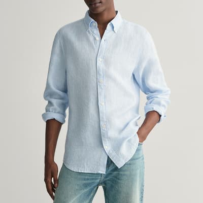 Pale Blue Slim Houndstooth Linen Shirt